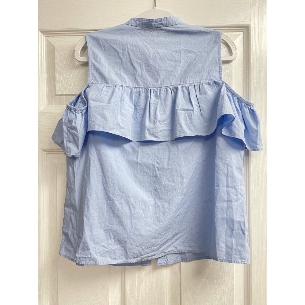 Lucky Brand Womens Blue Cotton Cold Shoulder Blouse M - Picture 4 of 4